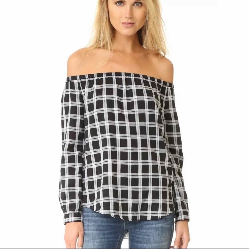 Rag & Bone Greta Off Shoulder Top Plaid Size Xs Casual